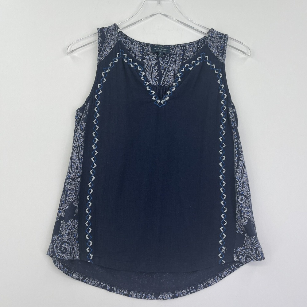 Lucky Brand Small Womens Top Blue Paisley Print Sleeveless Shirt